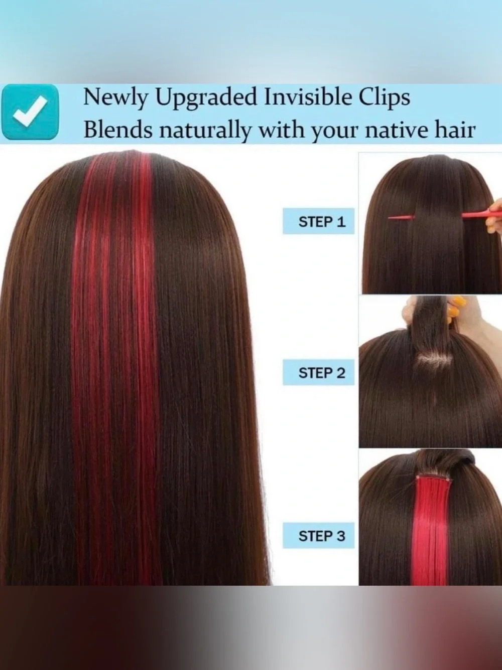 💞 New 6 Pack of 22” Red Synthetic Clip In Hair Extensions